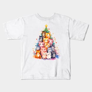 Cat Christmas Tree Kids T-Shirt